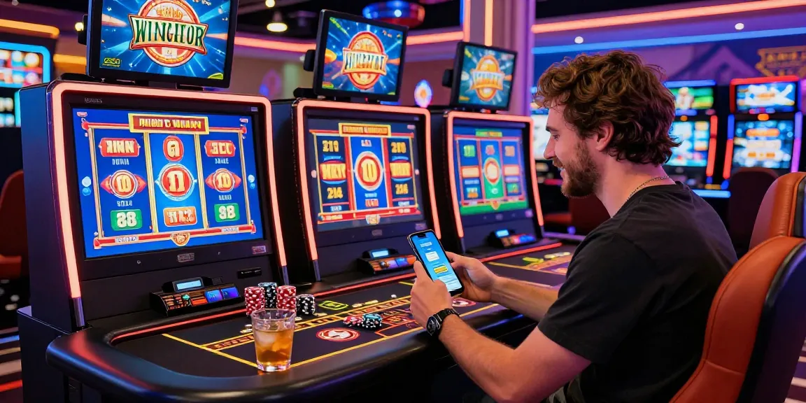 Player winning at credit card casinos with vibrant screens and festive atmosphere.