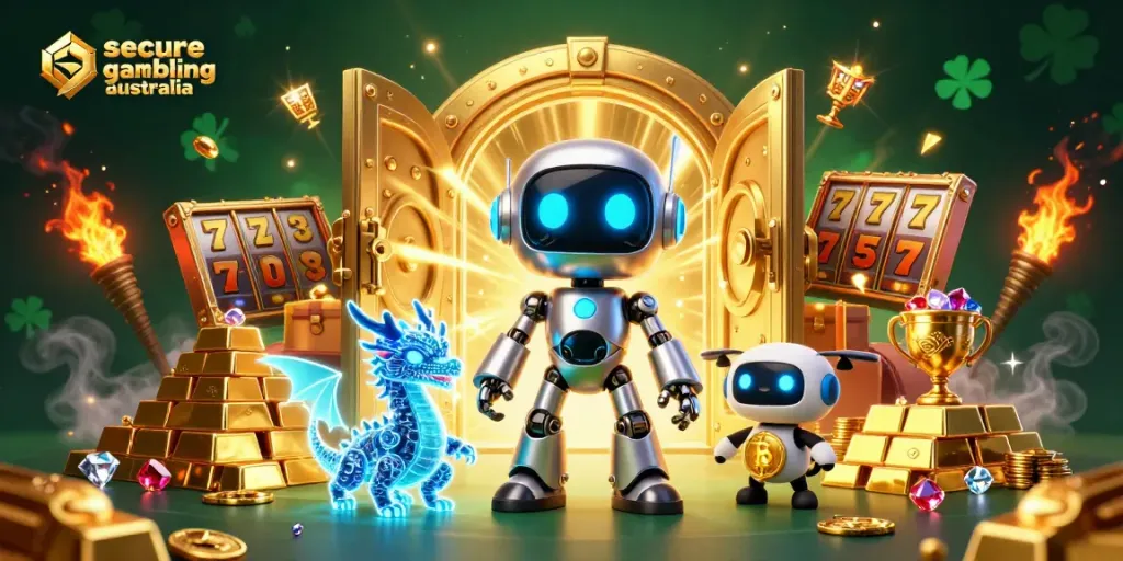 Engage in secure online gambling Australia with exciting casino slot reels, characters, and treasures.