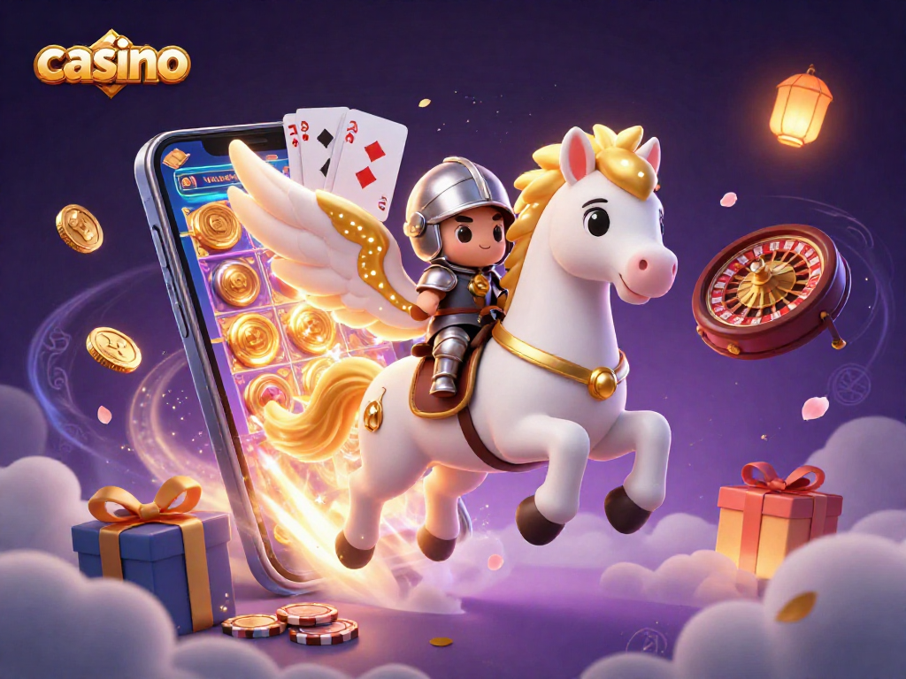 Experience dynamic casino action with engaging games and colorful slot reels in this vibrant illustration.