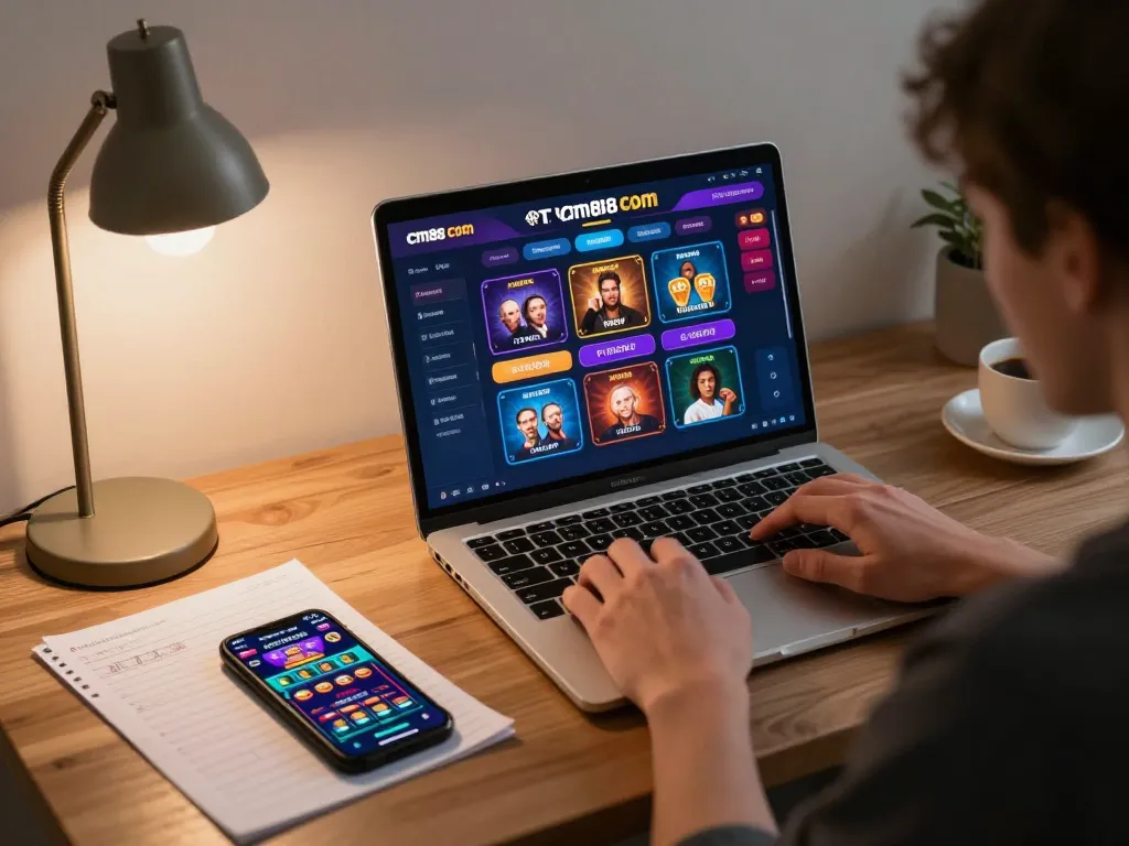 Engaging in online gaming experience on cm88 com with vibrant interface at home