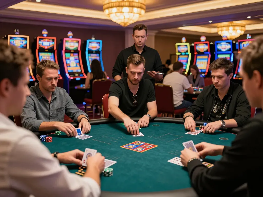 Players engaged in strategic gameplay at gnk88 casino, showcasing competitive poker environment and vibrant atmosphere