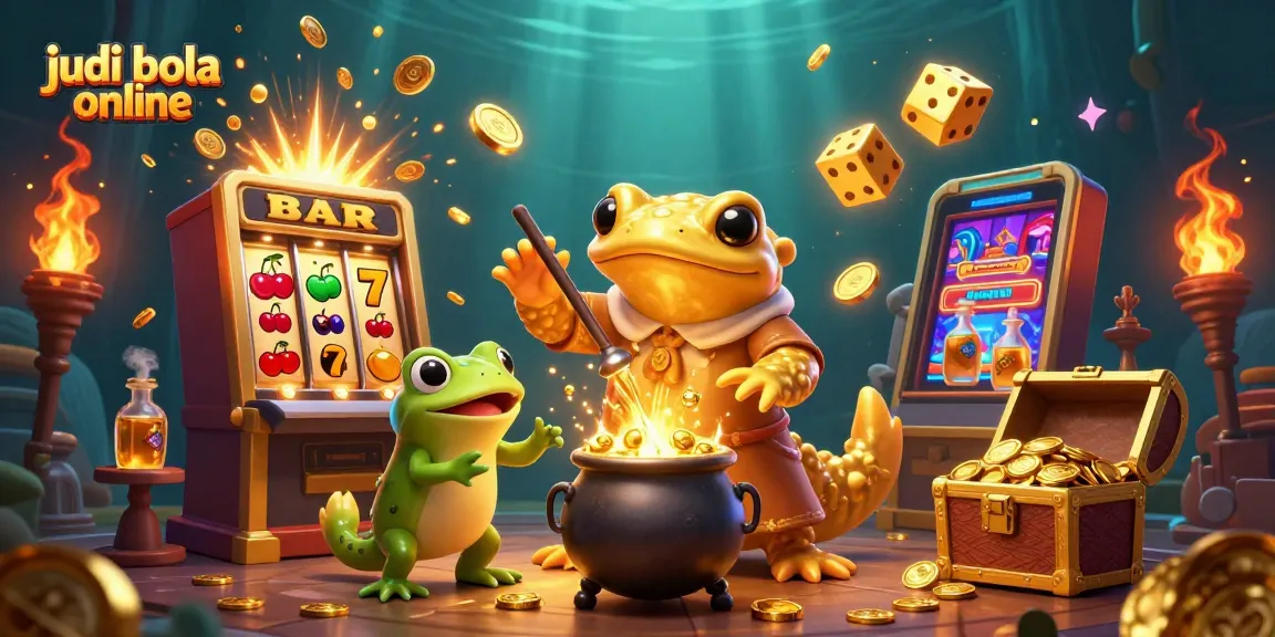 Engage in judi bola online action with this vibrant 3D illustration showcasing gambling icons and characters.