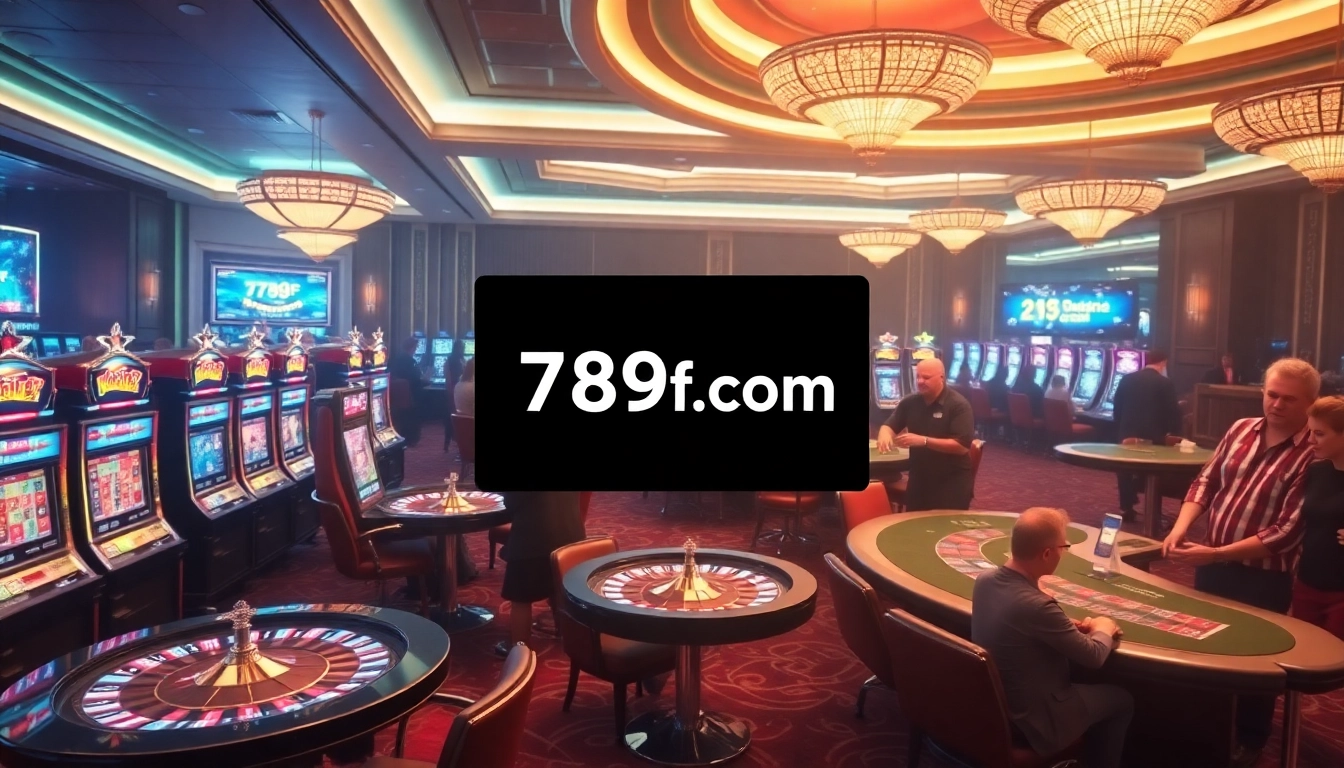 Players enjoying a thrilling casino experience at 789f.com with colorful slot machines and poker tables.