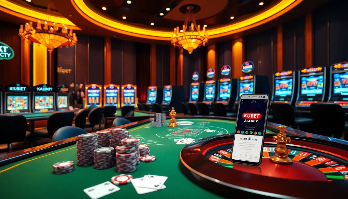 Experience top-quality gameplay at https://kubet.agency/ with a luxurious casino environment featuring poker chips and roulette.