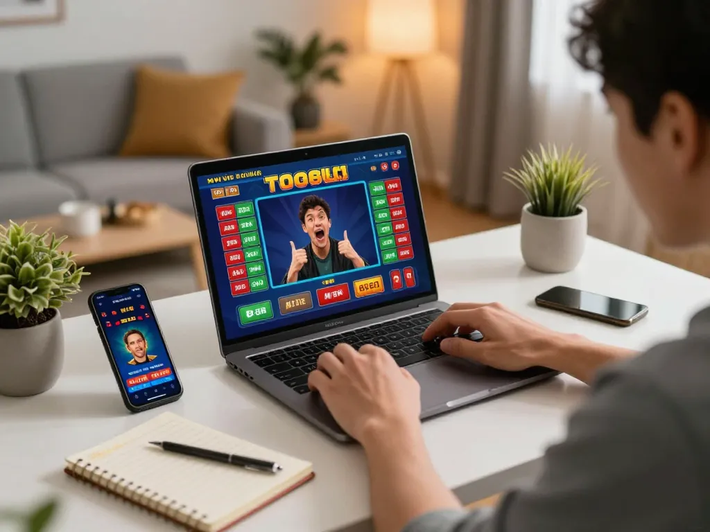 Engaging scene of a player strategically betting on togel while enjoying a cozy home environment.