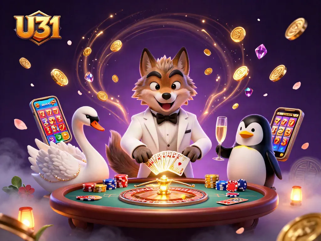 Experience dazzling gaming action with U31 at this vibrant online casino illustration, showcasing lively characters and casino elements.