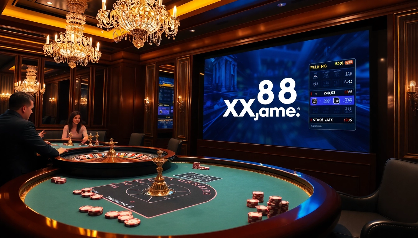 Experience the thrill of the xx88 game in an elegant casino setting with players at a blackjack table.