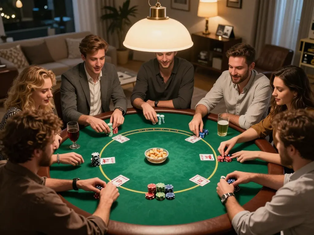Friends enjoying a poker game at home, immersing in a friendly competition of rikvip.