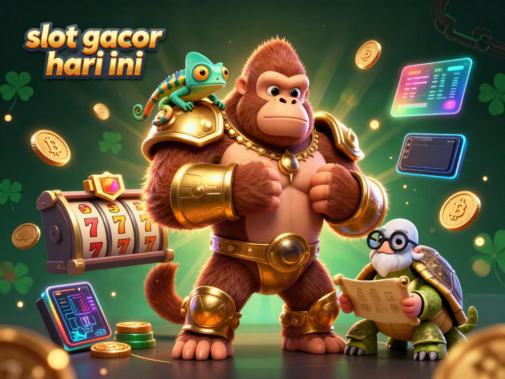 Experience the thrill of slot gacor hari ini with a vibrant 3D casino illustration featuring animated characters and jackpot elements.