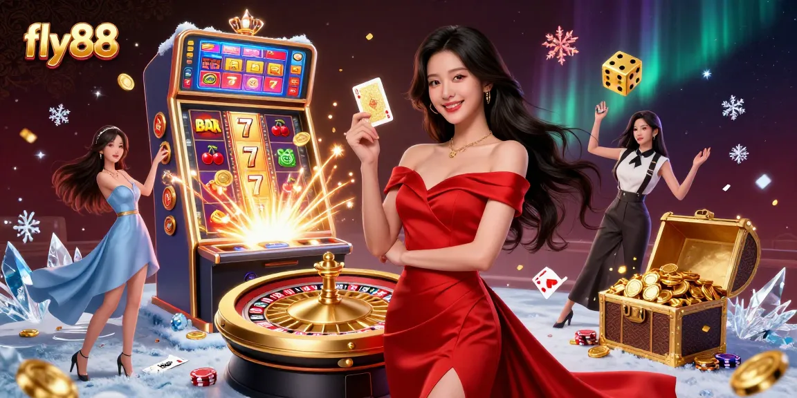 Experience the thrill with fly88 in a vibrant casino scene featuring poker action and dazzling elements.
