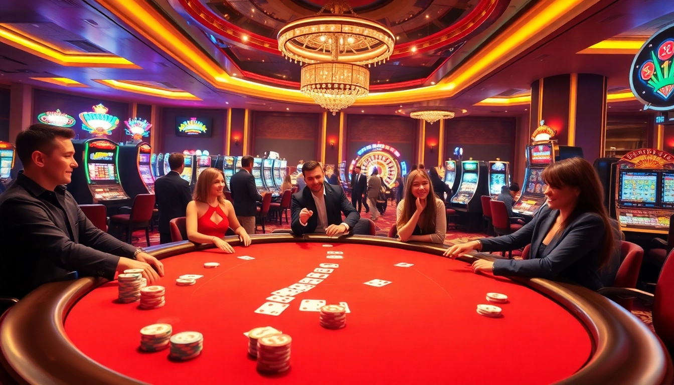 Engage in thrilling gameplay at https://23wini.online with a vibrant casino scene showcasing poker, roulette, and slots.
