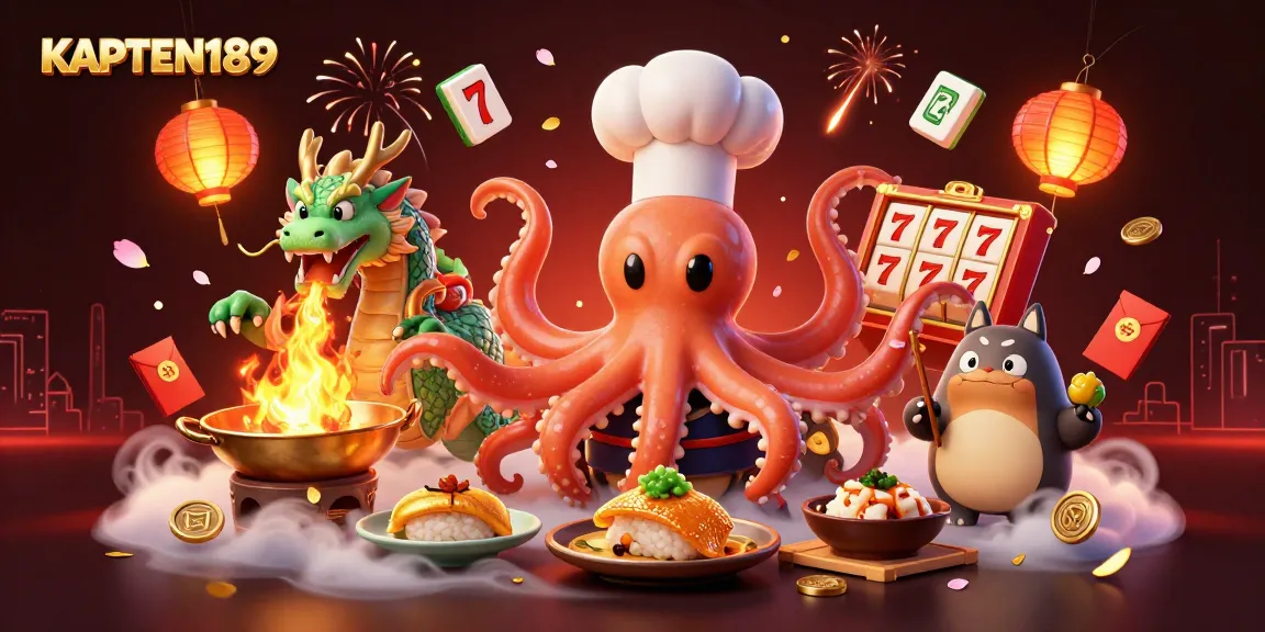 KAPTEN189 mempresentasikan pengalaman bermain slot yang mengasyikkan dengan elemen berkilauan dan karakter unik dalam ilustrasi 3D.