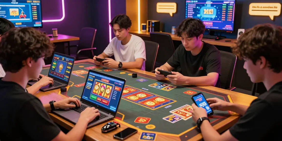 Exciting online gaming environment at https://gamebaidoithuong.is/ with players enjoying card games, vibrant atmosphere, and digital displays.