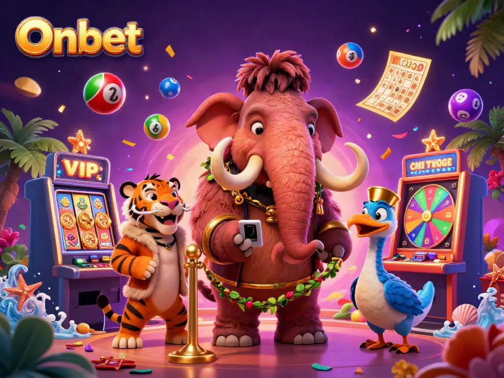 Experience the vibrant energy of Onbet casino with cartoon characters and exciting game elements.
