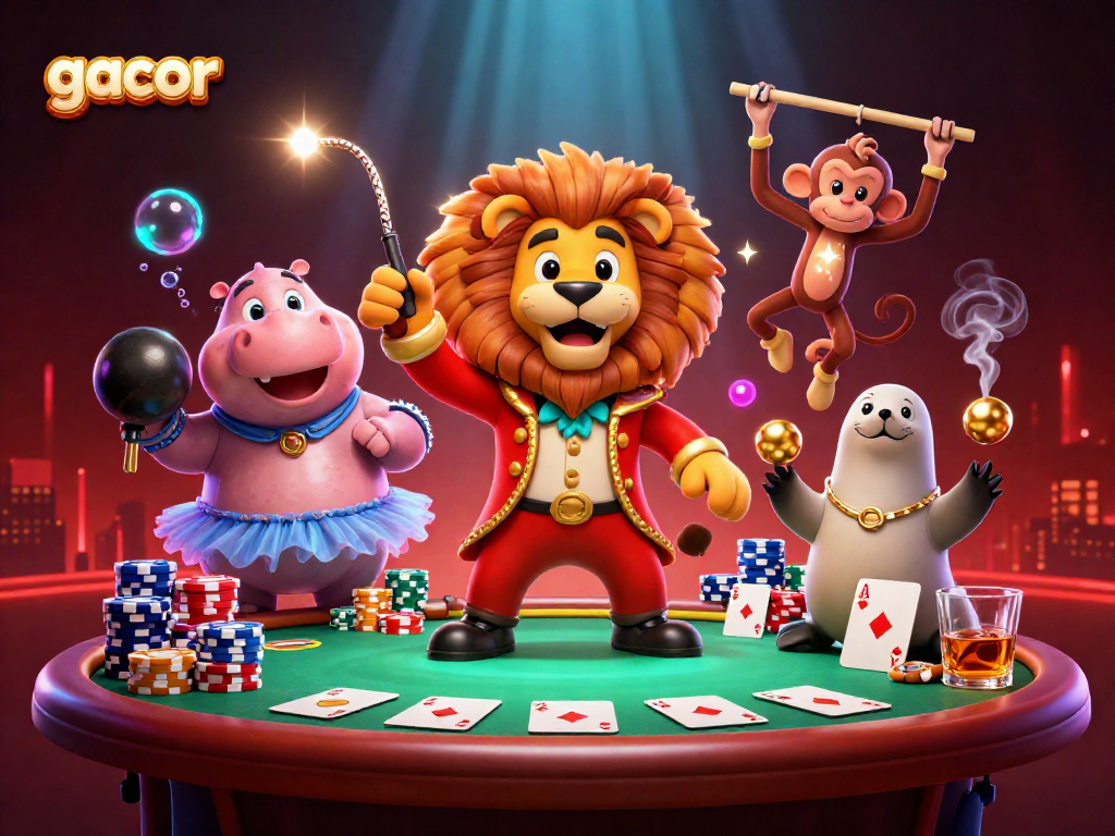 Experience gacor excitement in this vibrant 3D illustration with casino elements and charismatic characters.
