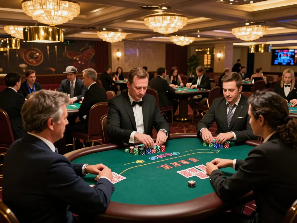KONG 88 players engaging in an exciting blackjack game, showcasing colorful chips and dealer action in an upscale casino atmosphere.