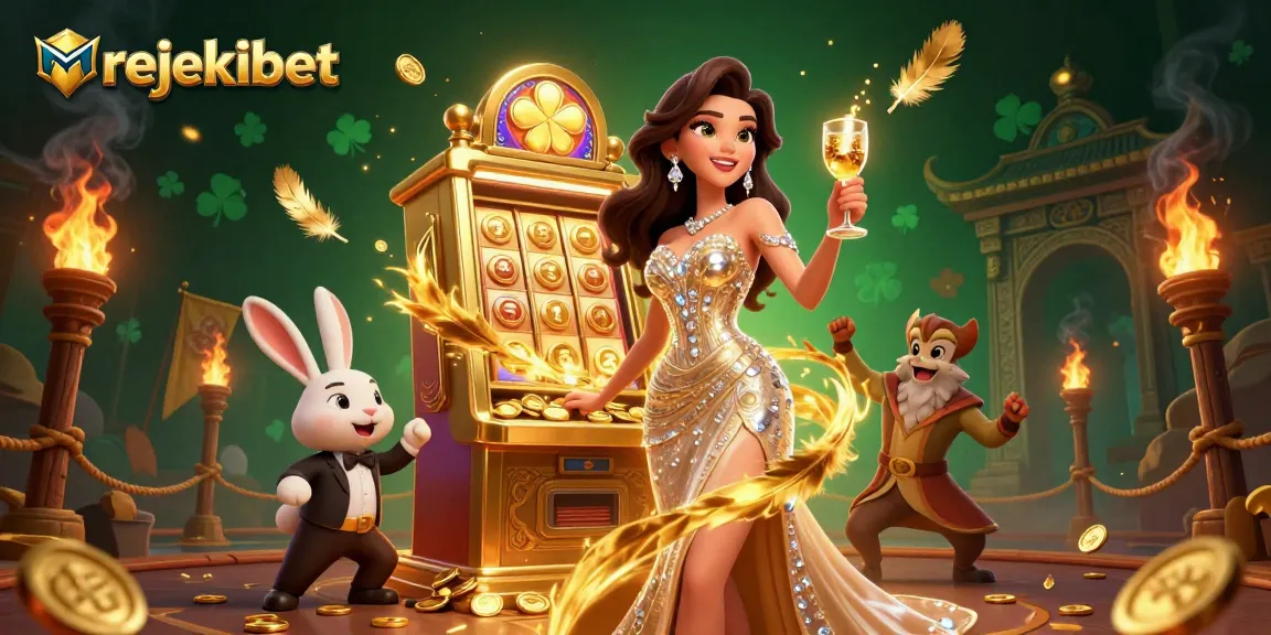 Experience thrilling wins at rejekibet, featuring a stunning casino scene with a jackpot slot machine and immersive gameplay.