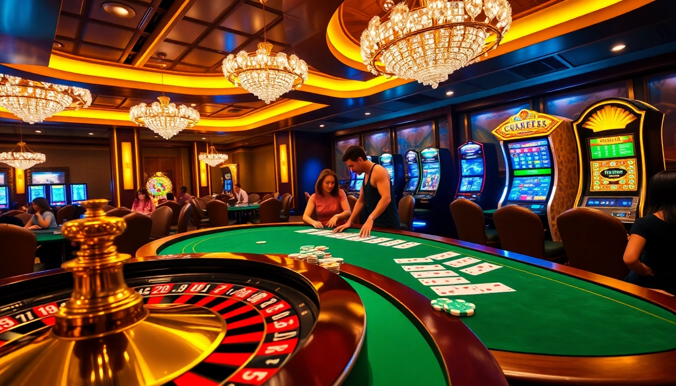 Experience the electrifying atmosphere of 68VIP casino with vibrant gaming tables and high-end slot machines.