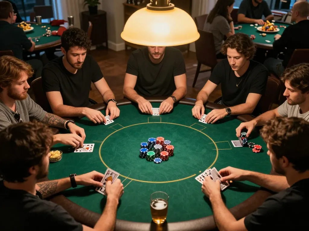 Experience ดูหนังออนไลน์ฟรี while enjoying poker night with friends gathered around the table.
