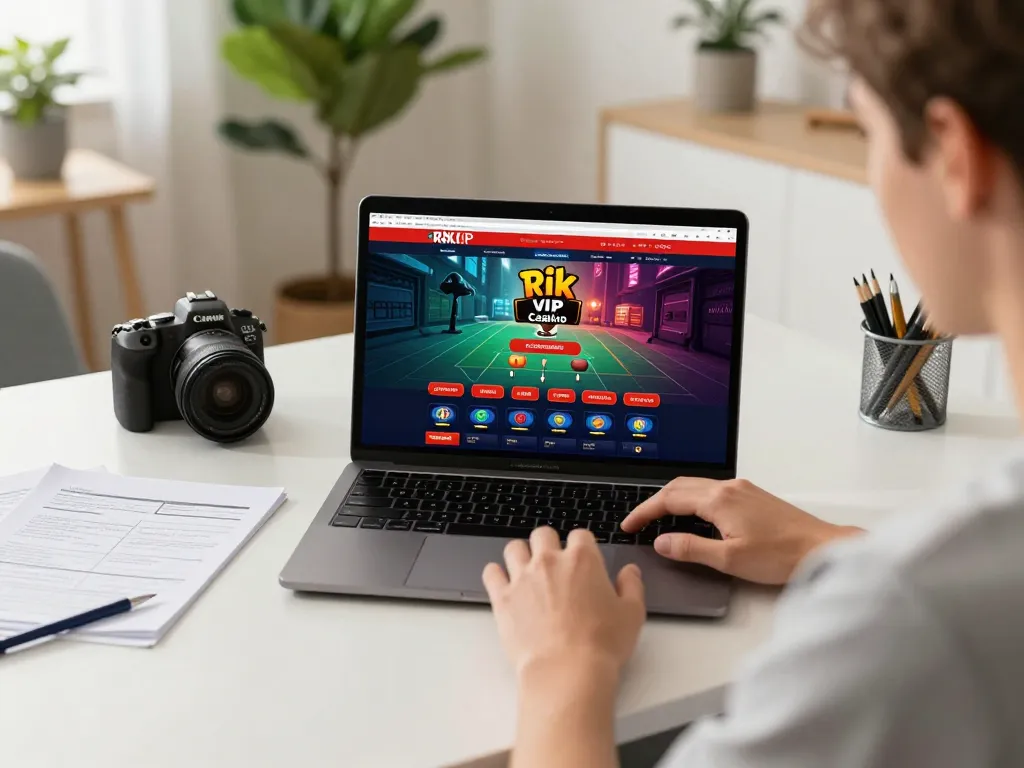 Player engaging in thrilling gameplay at rik vip online casino on a laptop in modern home setting