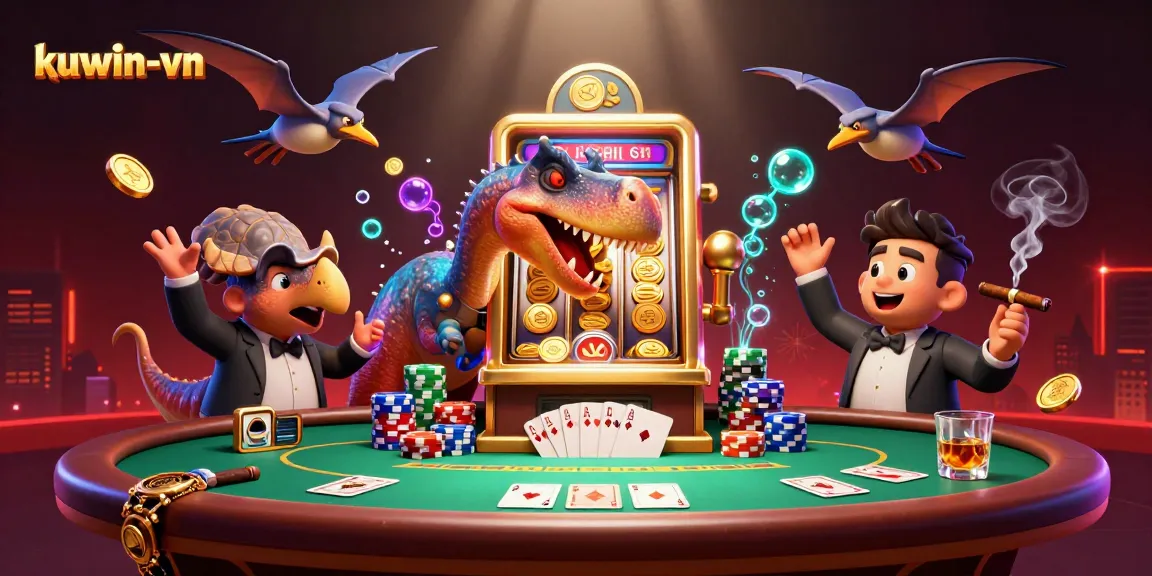 kuwin-vn captures a vibrant casino scene with dinosaurs hitting a jackpot!