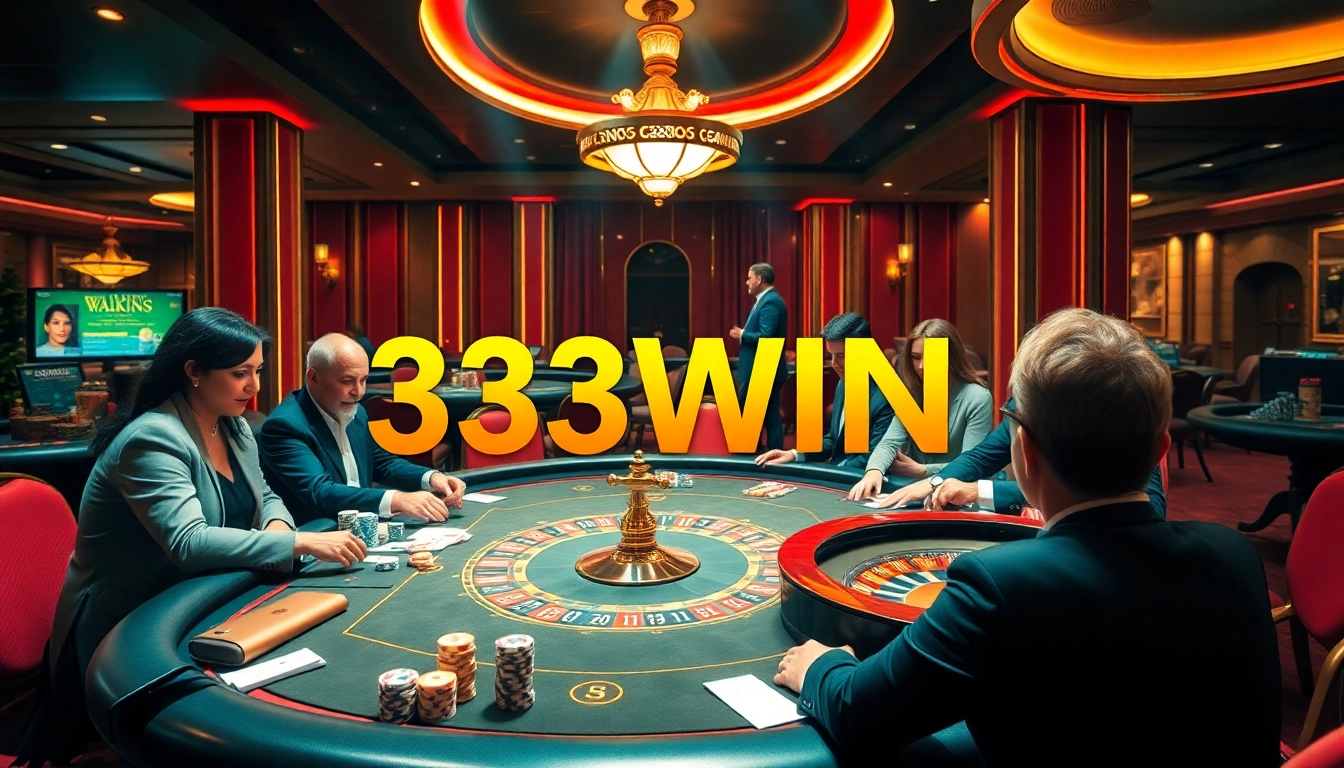 Exciting gambling scene at 33WIN casino with vibrant poker chips and roulette wheel.