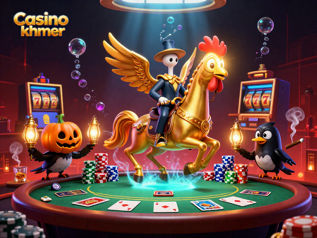 Join the exciting action at Casino online khmer with vibrant games and characters in a stunning casino scene.