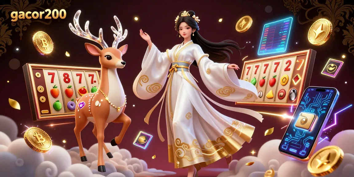 Engage in thrilling gaming experiences at gacor200 with vibrant visuals of slots and cryptocurrencies.
