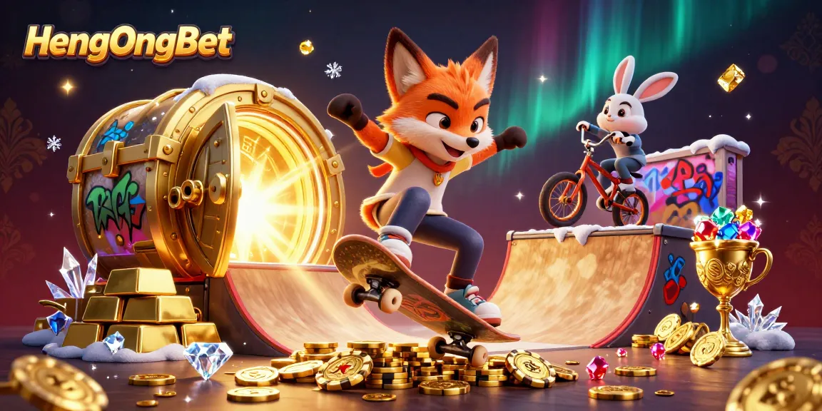 Experience thrilling gameplay at HengOngBet with exciting characters and casino symbols in a vibrant casino scene.