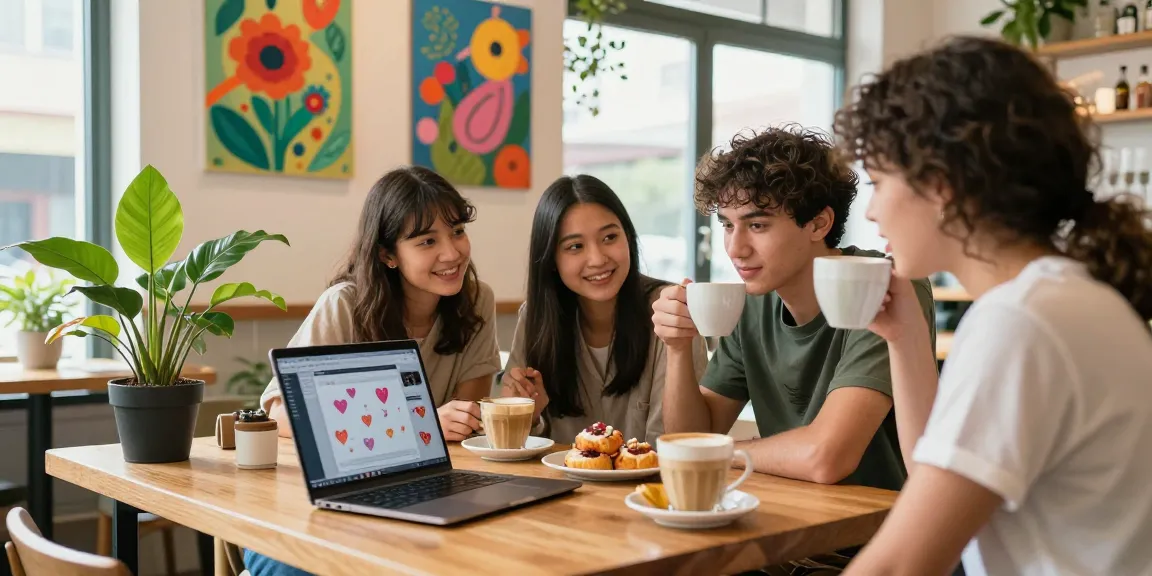 Friends discussing a crush on someone in a cozy café over coffee.