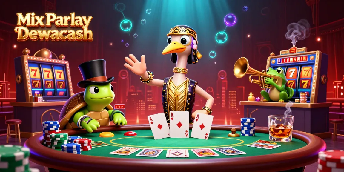 Experience the thrill of Mix Parlay Dewacash with vibrant casino characters and rich gaming elements.