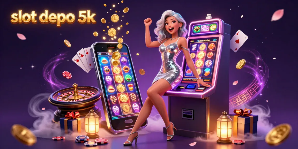 Spin to win at slot depo 5k with vibrant slots, coins, and excitement in a colorful casino.