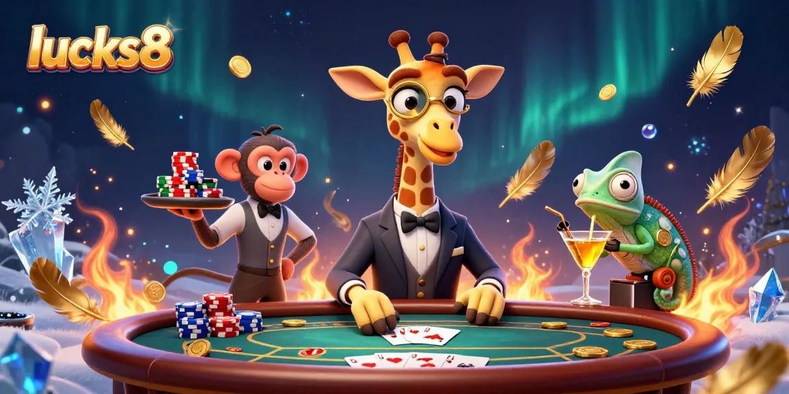 Experience the excitement at lucks8 with a high-roller giraffe and vibrant casino elements.