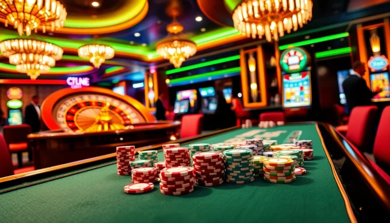 Experience a thrilling poker game at the luxurious casino featuring OK8386 poker chips and cards.