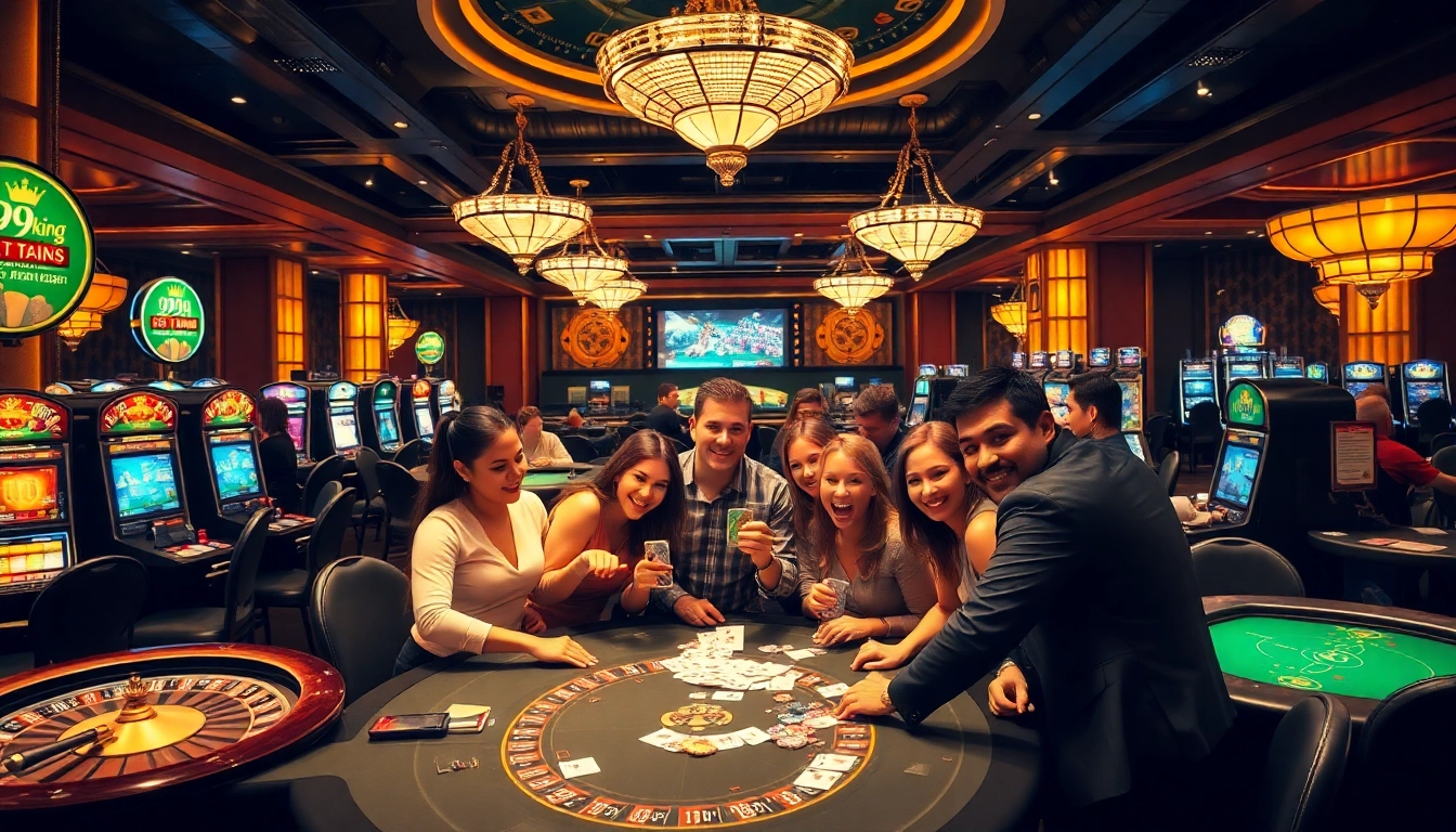 79king players celebrating a win at a vibrant casino table scene with chips and cards.