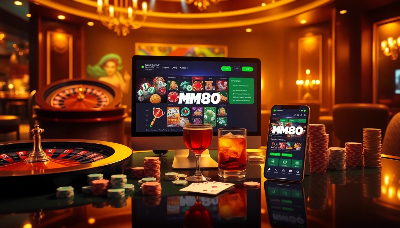 Experience the thrill of online gambling with mm88 com showcasing a luxurious casino atmosphere with vibrant visuals and gaming excitement.