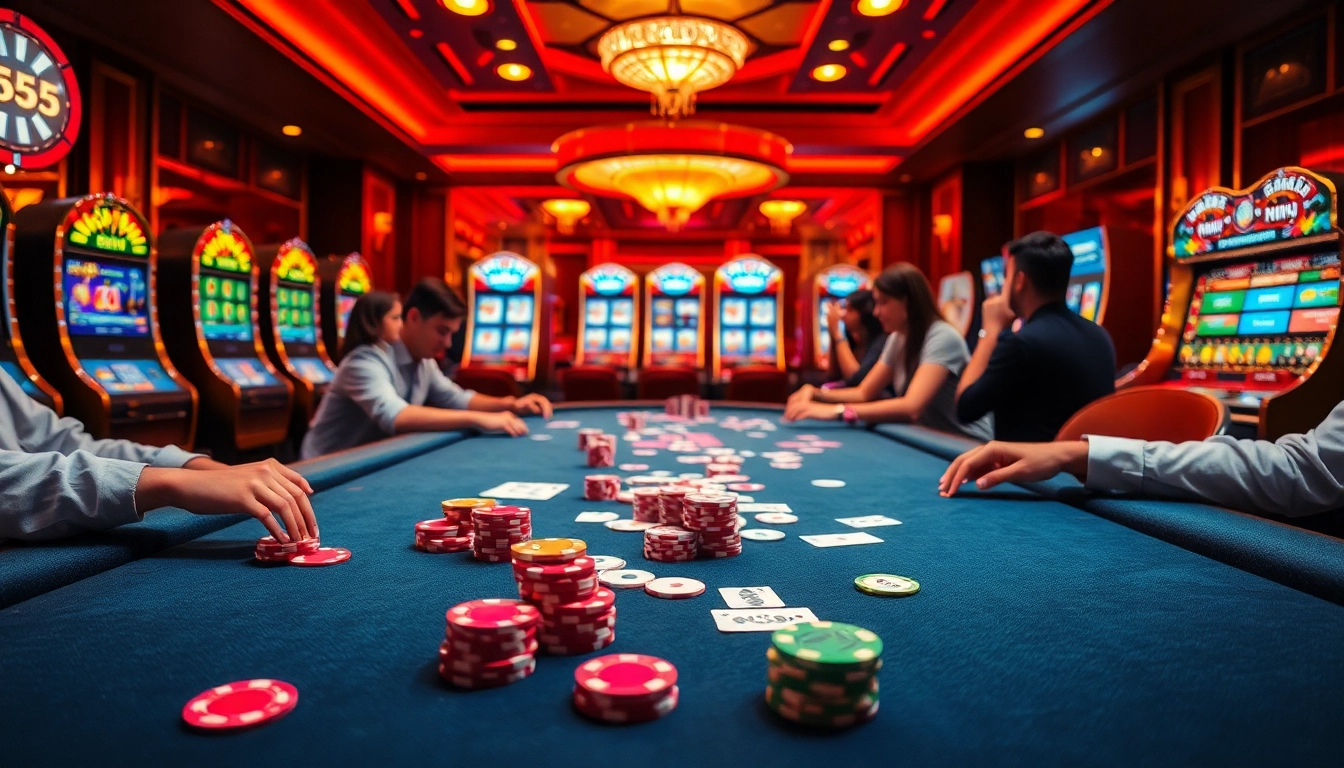 Experience the thrilling atmosphere at bl555.com with lively poker action and vibrant casino elements.
