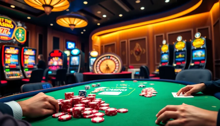 Experience the thrill of the c168 game with a vibrant casino atmosphere featuring poker tables and slot machines.