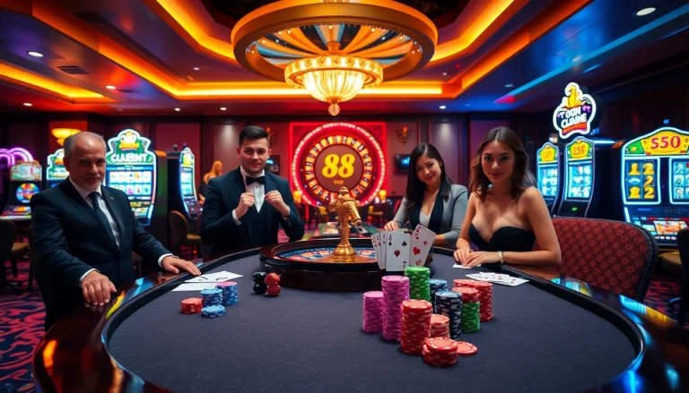 Experience the excitement of winning with 98 win at a luxurious casino table with poker chips and cards.