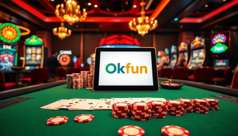 Experience high-stakes action at Okfun's luxurious casino tables with vibrant games in play.
