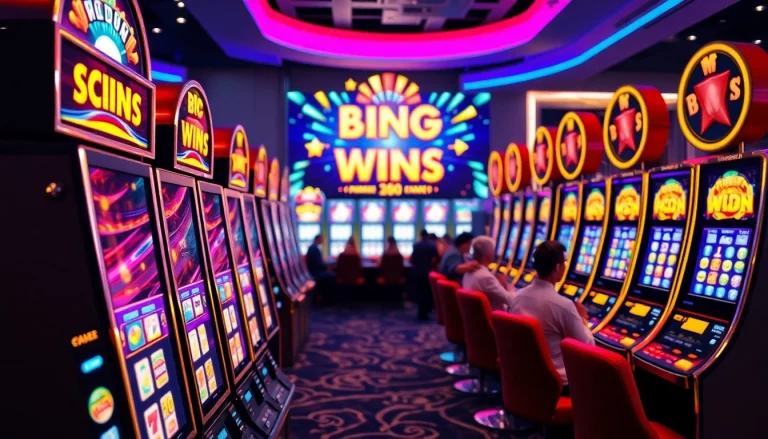 Slot gacor yang menggiurkan dengan mesin slot modern dan pemain yang bahagia.