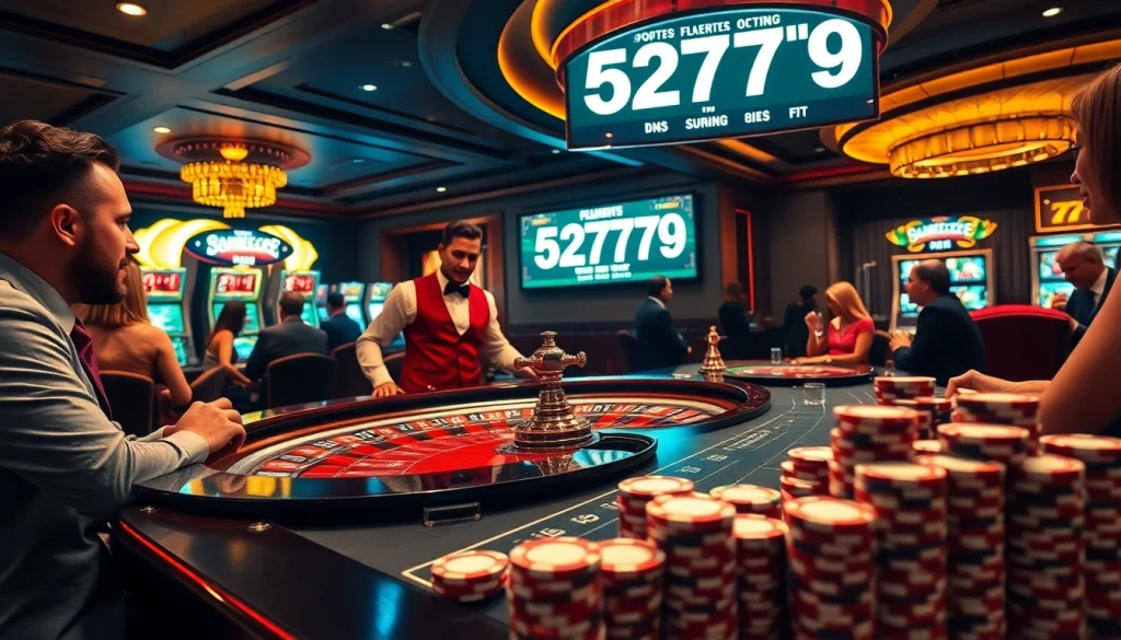 Excited players at the roulette table experiencing the thrill of 5Z7779 in a vibrant casino atmosphere.