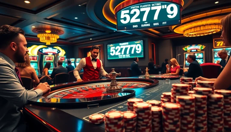 Excited players at the roulette table experiencing the thrill of 5Z7779 in a vibrant casino atmosphere.