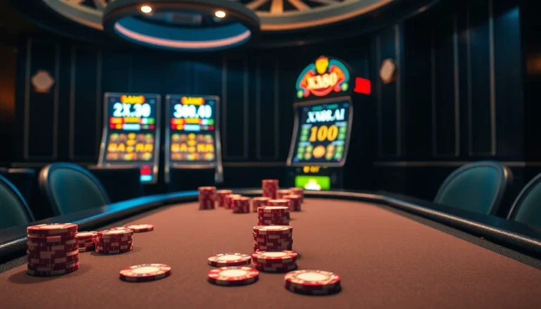 Experience thrilling bets at XX88.AI with vibrant poker chips and luxurious casino settings.