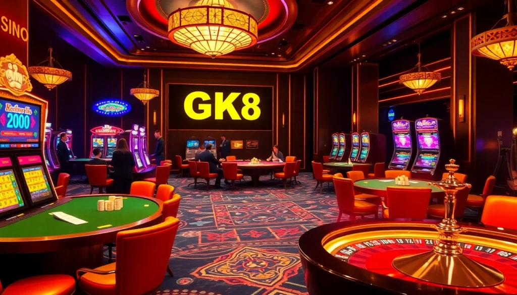 Experience immersive gaming at Casino GK88 with vibrant slot machines and elegant tables.