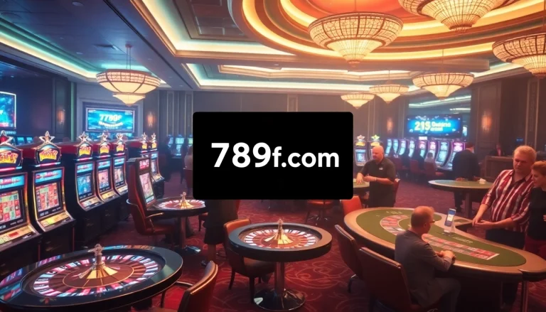Players enjoying a thrilling casino experience at 789f.com with colorful slot machines and poker tables.