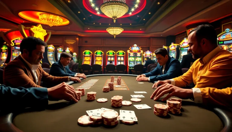 Exciting poker game scene at https://bet299app.com.br/ showcasing luxurious casino atmosphere.