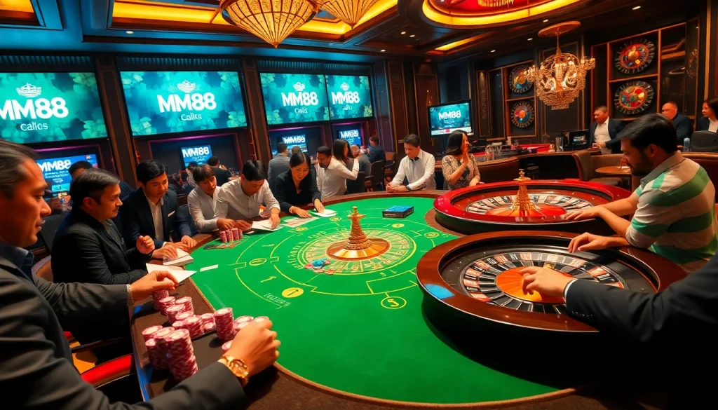 Experience the excitement of MM88 with live baccarat, colorful chips, and engaging gameplay.