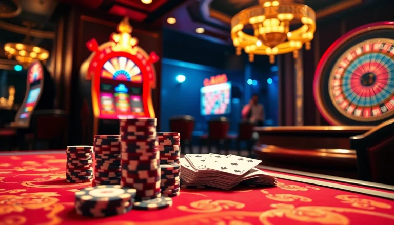 Experience the excitement of QQ88z Net with a thrilling casino gaming scene featuring cards and chips.