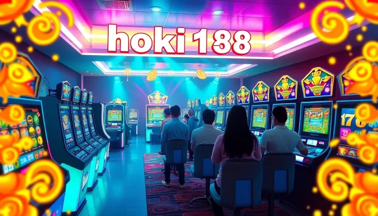 Exciting gaming scene with hoki138 slot machines and vibrant atmosphere.